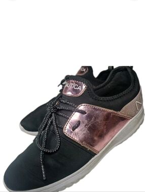 Nautica Kappil Girls Sneakers Size 5 Black Rose Gold Metallic Barbie Sneaker(5D